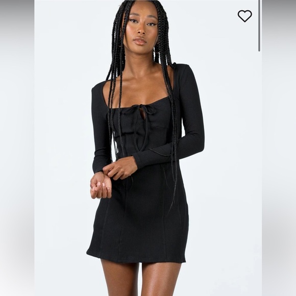 NWOT Princess Polly Ribbed Black NORMANDY LONG SLEEVE MINI DRESS BLACK Size 10 - Picture 1 of 12